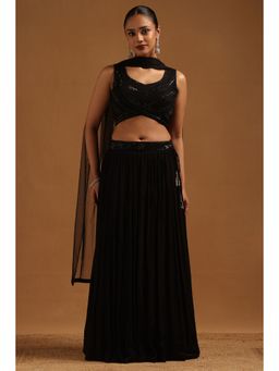 Soch - Black Chinon Embellished Lehenga Choli with Dupatta and Unstitched Sleeves