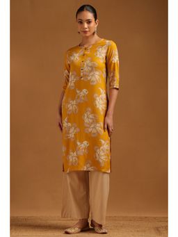 Soch - Womens Mustard Rayon Floral Printed Kurta