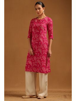 Soch - Womens Fuchsia Rayon FLoral Kurta With Sequins