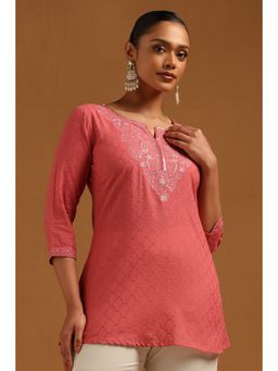 Soch - Womens Blush Pink Cotton Dobby Paisley Embroidered Tunic