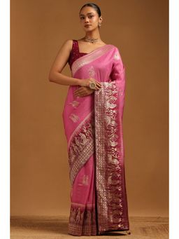 Soch - Womens Purple Dola Silk Ethnic Motifs Zari Woven Saree with Unstitched Blouse