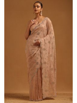 Soch - Womens Peach Fendy Organza Embellished Saree with Unstitched Blouse