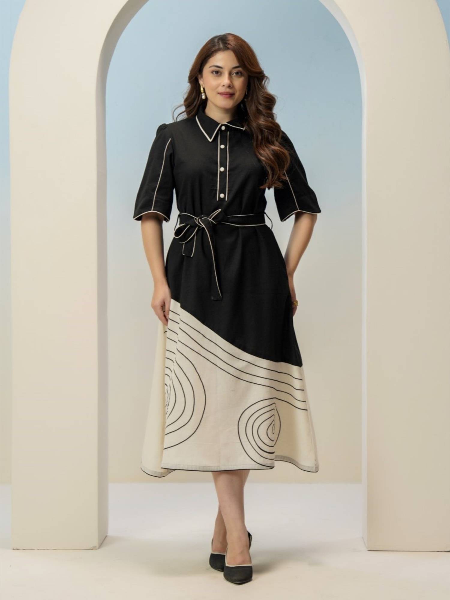autumnlane Tatva jet cotton dress with Belt-picture-40