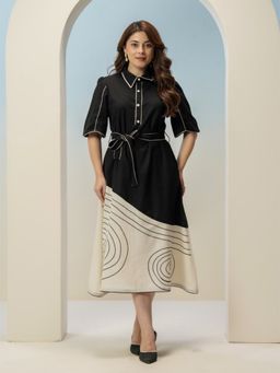 Autumnlane - Tatva jet cotton dress with Belt