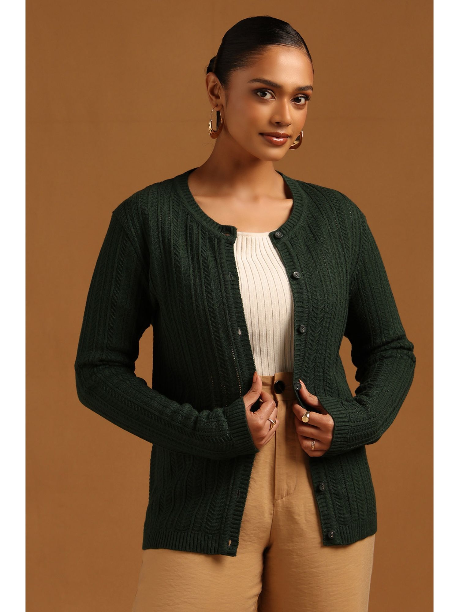 soch Womens Green Acrylic Crochet Cardigan-picture-13