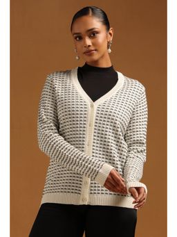 Soch - Womens White Acrylic Knitted Cardigan