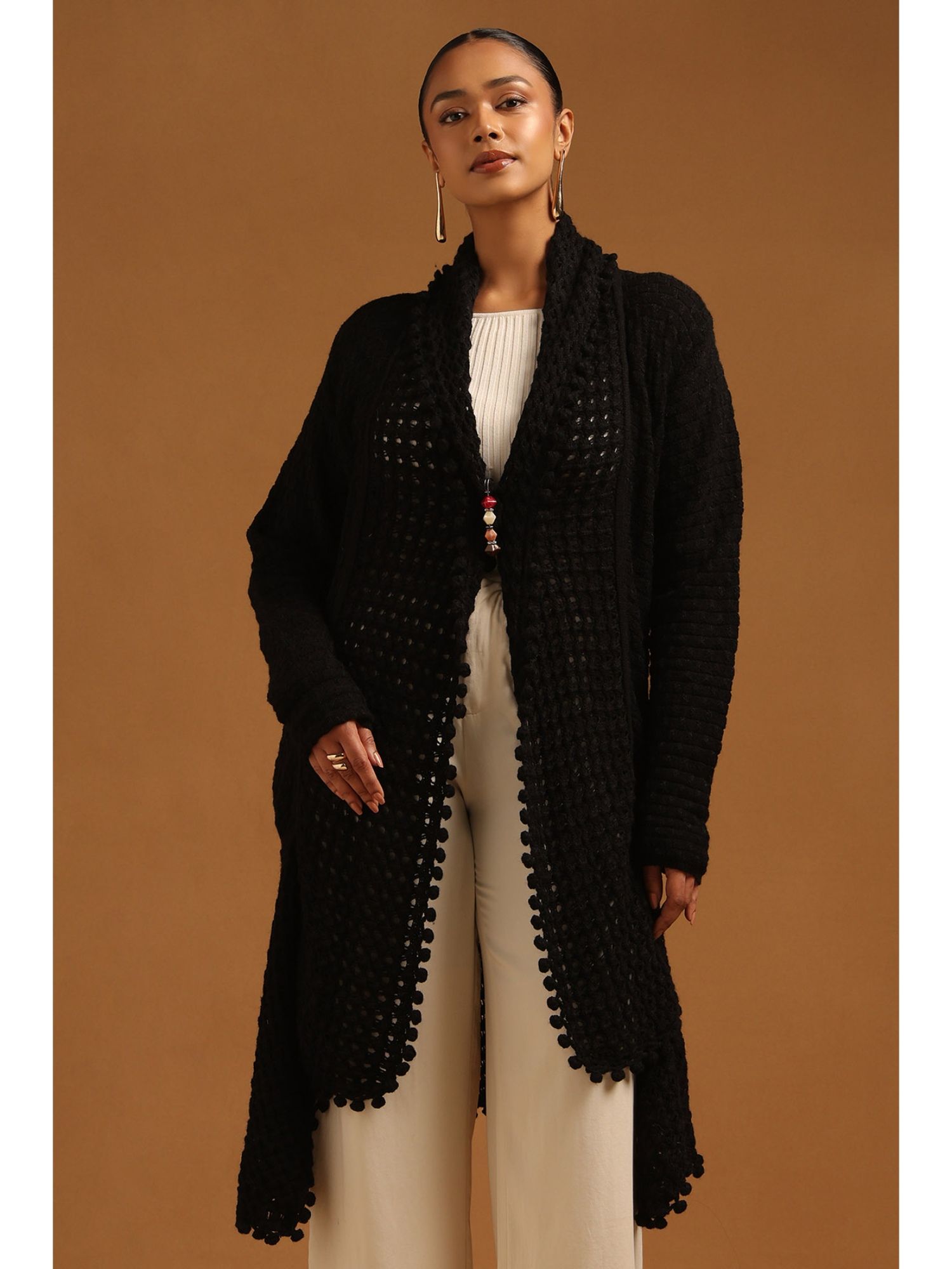 soch Womens Black Acrylic Crochet Winter Shrug-picture-34