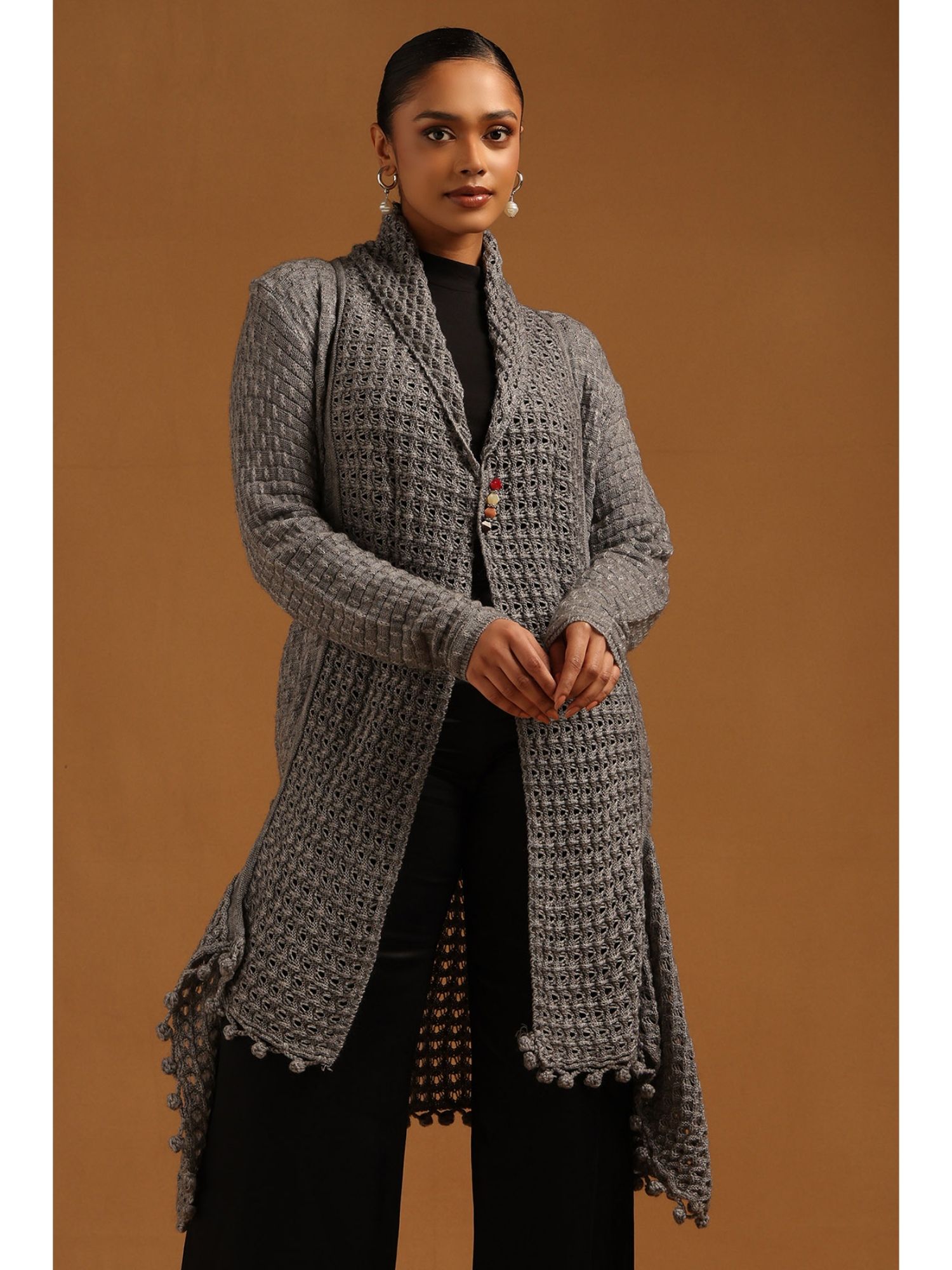 Womens Grey Acrylic Crochet Winter Shrug-image-33