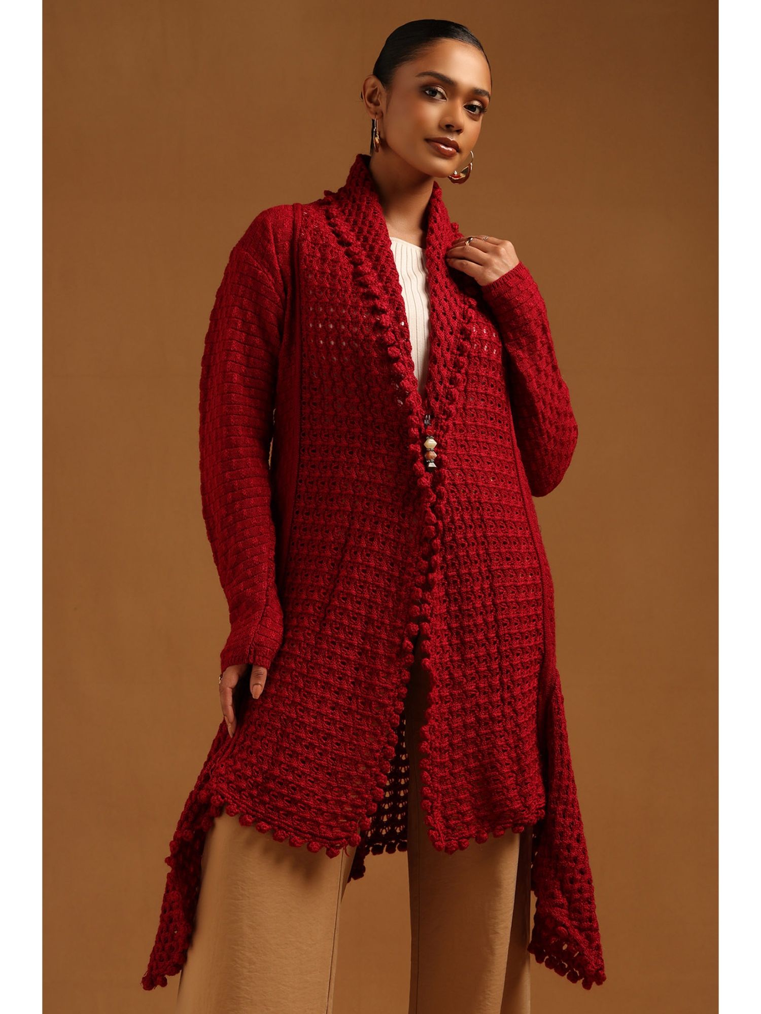 soch Womens Maroon Acrylic Crochet Winter Shrug-picture-16