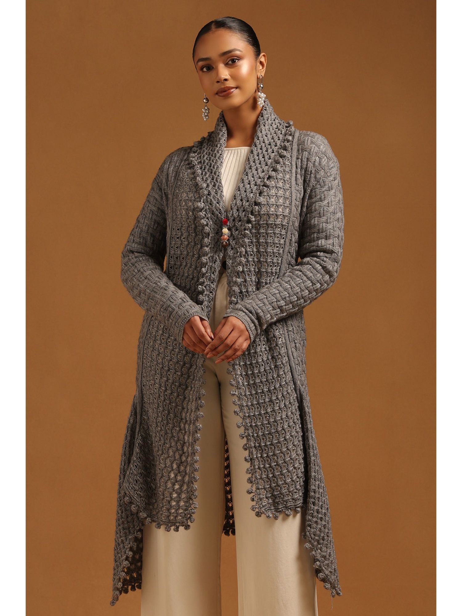 Womens Grey Acrylic Crochet Winter Shrug-image-31