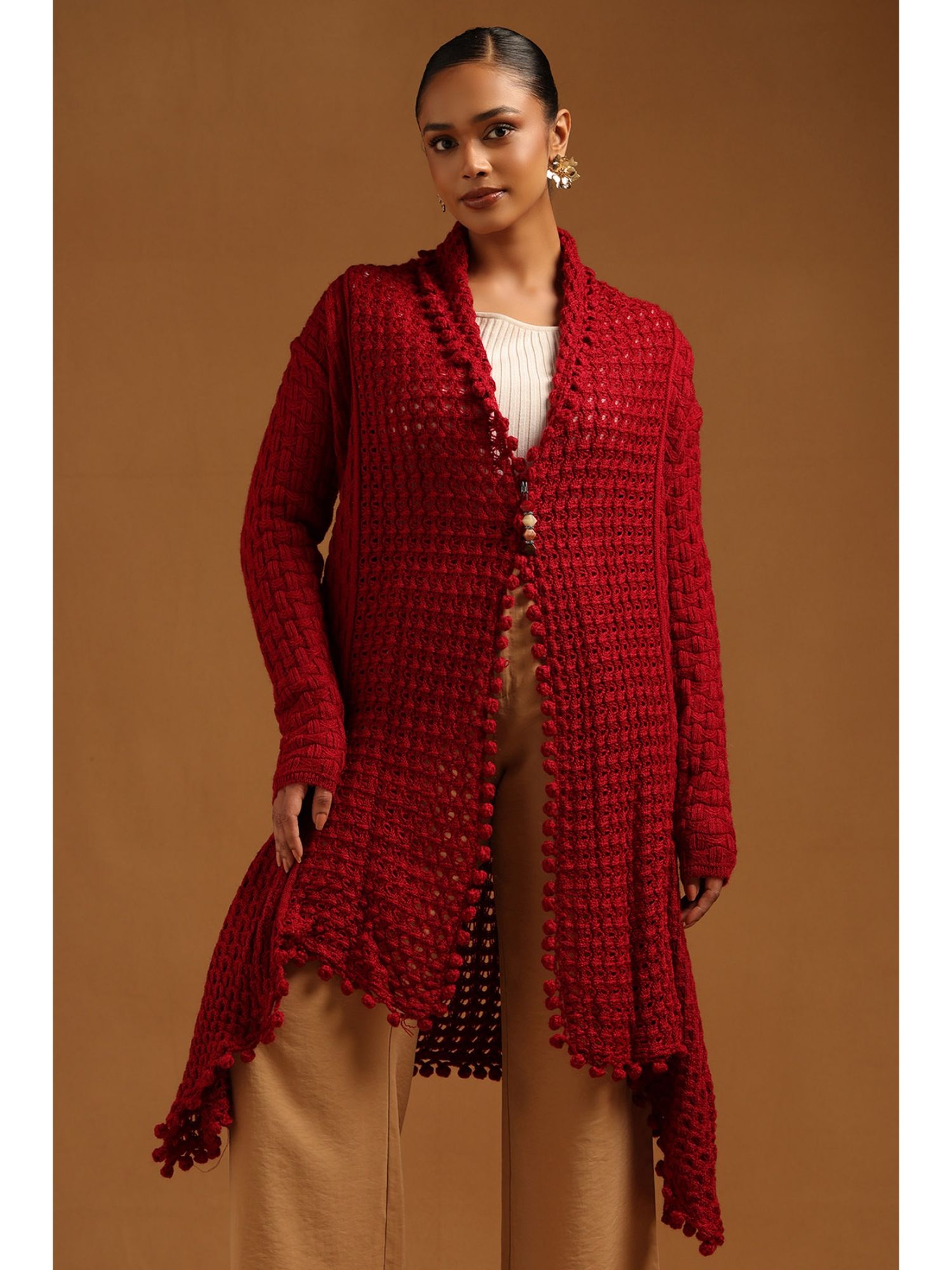 soch Womens Maroon Acrylic Crochet Winter Shrug-picture-17