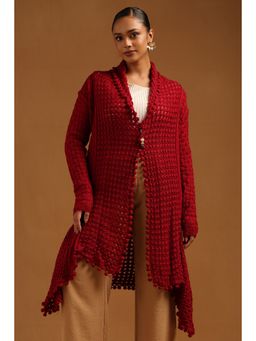 Soch - Womens Maroon Acrylic Crochet Winter Shrug