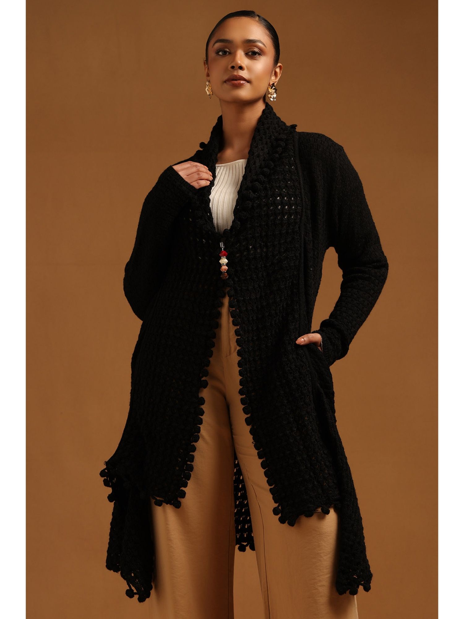 soch Womens Black Acrylic Crochet Winter Shrug-picture-39