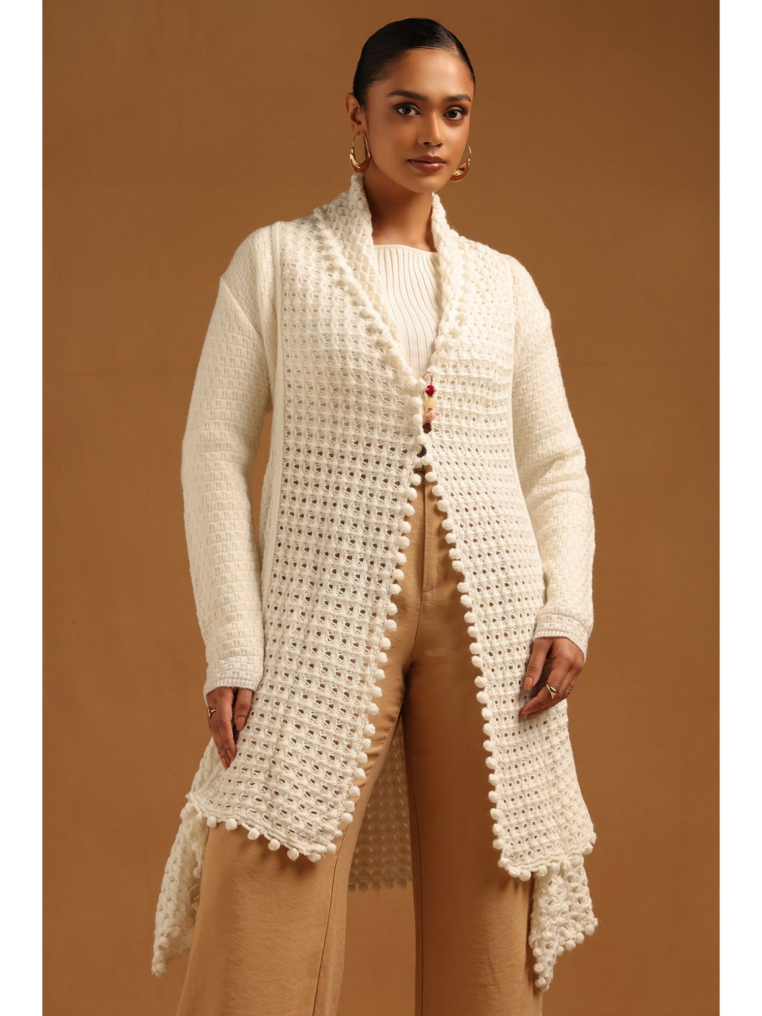 Womens White Acrylic Crochet Winter Shrug-image-30