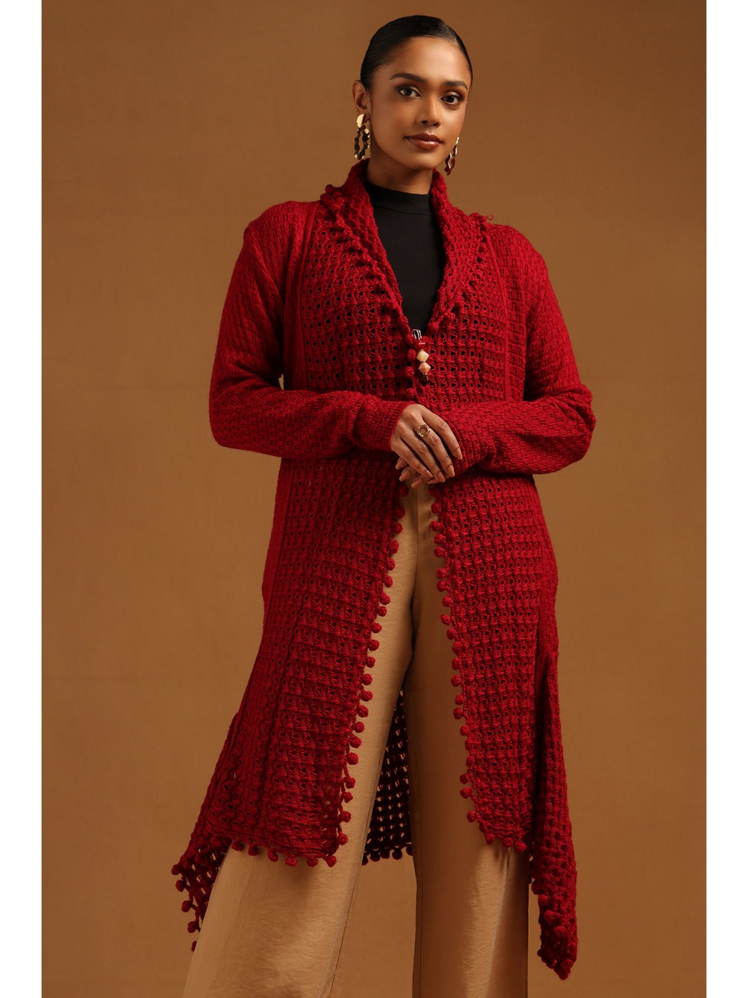 soch Womens Maroon Acrylic Crochet Winter Shrug-picture-12