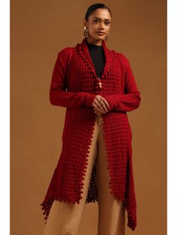 Soch - Womens Maroon Acrylic Crochet Winter Shrug