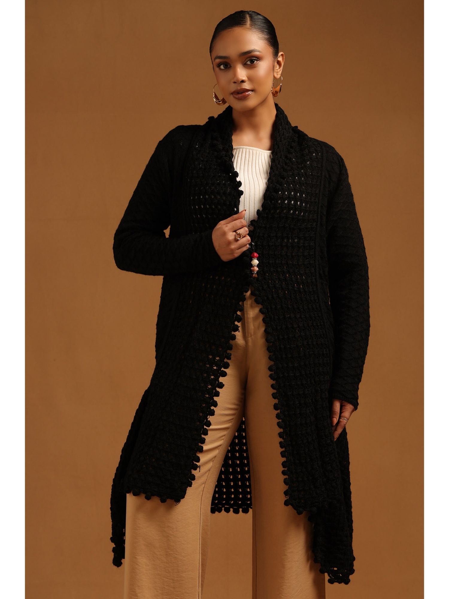 soch Womens Black Acrylic Crochet Winter Shrug-picture-37