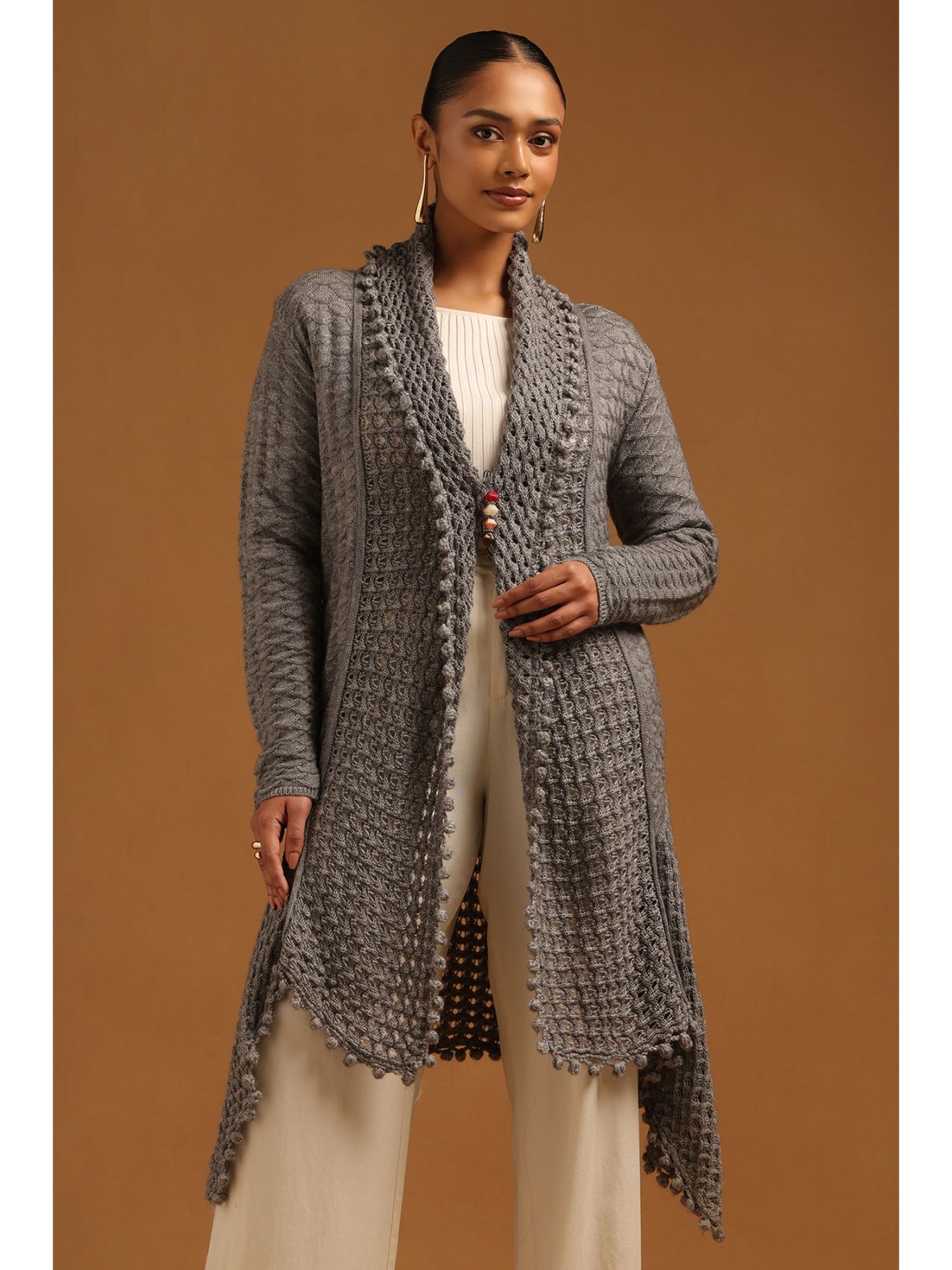 Womens Grey Acrylic Crochet Winter Shrug-image-32