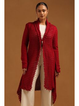 Soch - Womens Maroon Acrylic Crochet Winter Shrug