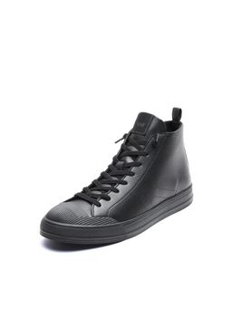 Rare Rabbit - Men Black Leather Lace-Up Sneakers