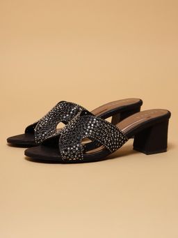 ERIDANI - Women Vihaana Black Embellished Block Heels