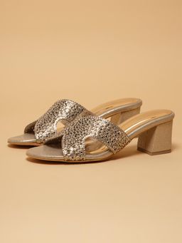 ERIDANI - Women Vihaana Gold Embellished Block Heels