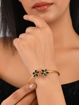 Silvermerc Designs - Women Gold-Plated Black Stone Brass Cuff