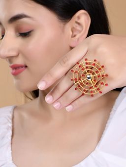 Silvermerc Designs - Women Gold Plated Red Adjustable Ring
