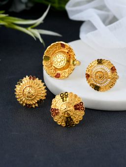 Silvermerc Designs - Women Gold Plated Meenakari Adjustable Rings ( Pack of 4 )