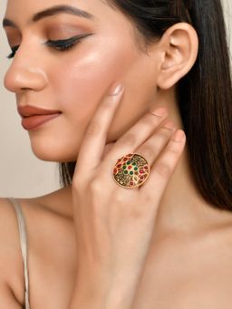Silvermerc Designs - Women Multi-Color South Indian Adjustable Ring