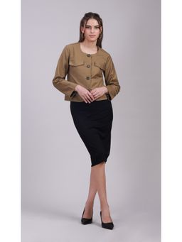 Sands of India - Brown Full-Sleeve Button-Up Crop Jacket With Pockets