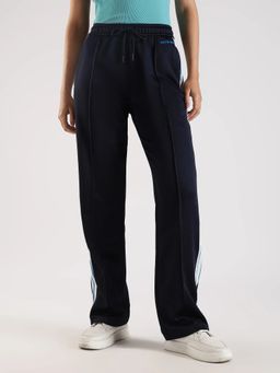 Calvin Klein - Navy Blue Straight Fit Striped High Rise Track Pant