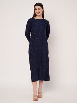 AMAGYAA - Navy Blue Boat Neck Midi Dress