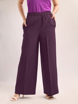 PURVAJA - Women Casual Wine High Waist Pant