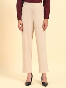 Cantabil - Women Light Beige Solid High Waist Formal Pant