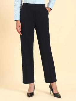 Cantabil - Women Navy Blue Solid High Waist Formal Pant
