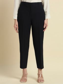 Cantabil - Women Navy Solid High Waist Formal Pant