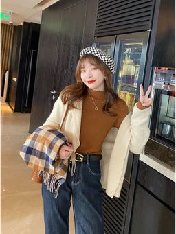 Outzidr - Brown Solid/Plain Turtle Neck Full Sleeves Top