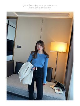 Outzidr - Blue Solid/Plain Crew Neck Full Sleeves Top