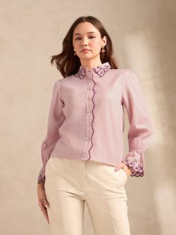 Outzidr - Women Embroidered Pink Shirt