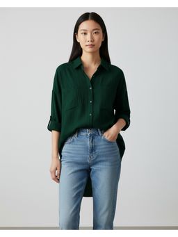 Outzidr - Dark Green Oversized Longline Shirt
