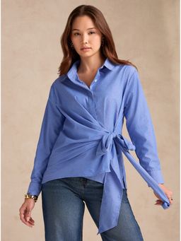 Outzidr - Blue Side Knot Detailing Shirt