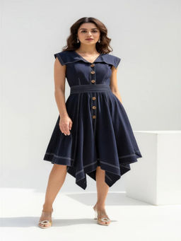 Diiwataa - Blue Zig Zag Handkerchief Dress