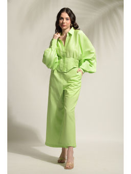 Ridhi Kapoor Label - Green Emma Voluminous Sleeve Corset Shirt with Pant