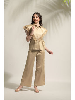 Ridhi Kapoor Label - Beige Hazel Exaggerated Panel Shirt with Flared Pant