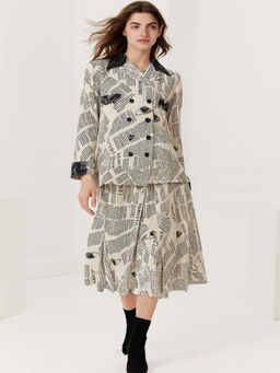 Diiwataa - White Newspaper Print Co-Ord Set