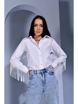 Ridhi Kapoor Label - White Siesta Relaxed Fit Shirt With Fringes