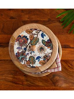 ExclusiveLane - Hand-Enamelled Chapati Box with Lid in Mango Wood (8.0 Inch, 1080 ml)