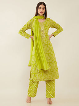 Soch - Green Cotton Unstitched Dress Material - 3 Meter Kurta Fabric