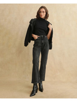 RAREISM - Mica Black Solid Bootcut Ankle Length Jeans